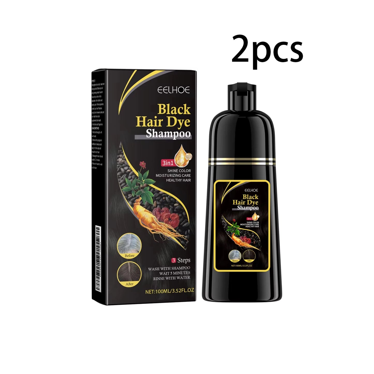 EELHOE 100ml Natural Plant Hair Dye Shampoo – 3-in-1 Grey Coverage for Men & Women