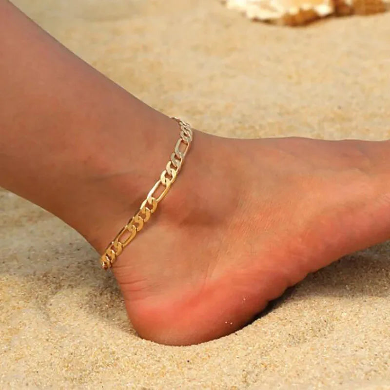 Chunky Figaro Chain Anklet – Unisex Stainless Steel Gold Anklet Jewelry (21+10cm)