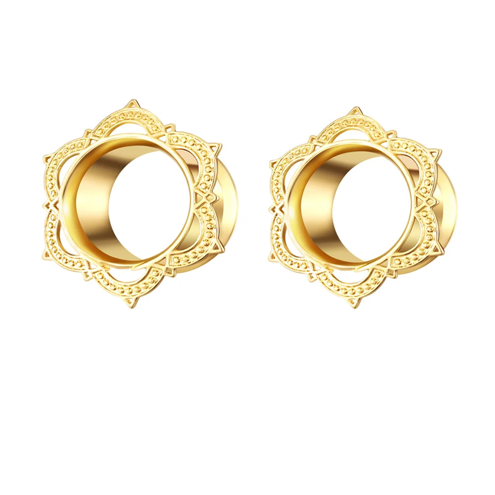2pcs Stainless Steel Screw Ear Tunnel Plugs – Multi-Style Body Jewelry Flowers