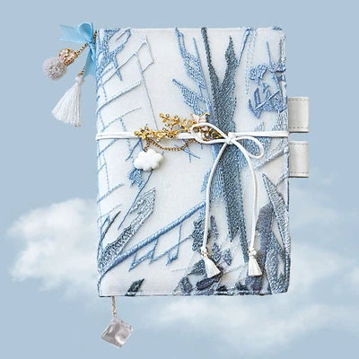 A5/A6 Cherry Blossom Embroidery Notebook – Cute Tassel Strap Diary & Student Planner