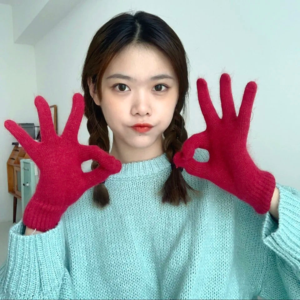 Cute Rabbit Knitted Winter Gloves – Women’s Fur Mittens
