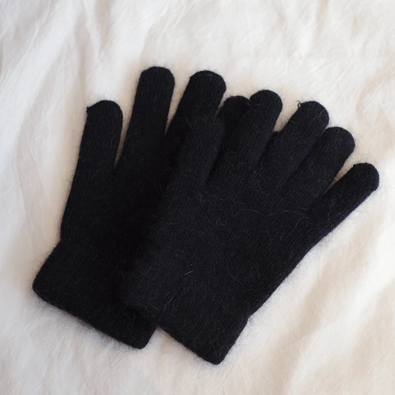 Cute Rabbit Knitted Winter Gloves – Women’s Fur Mittens