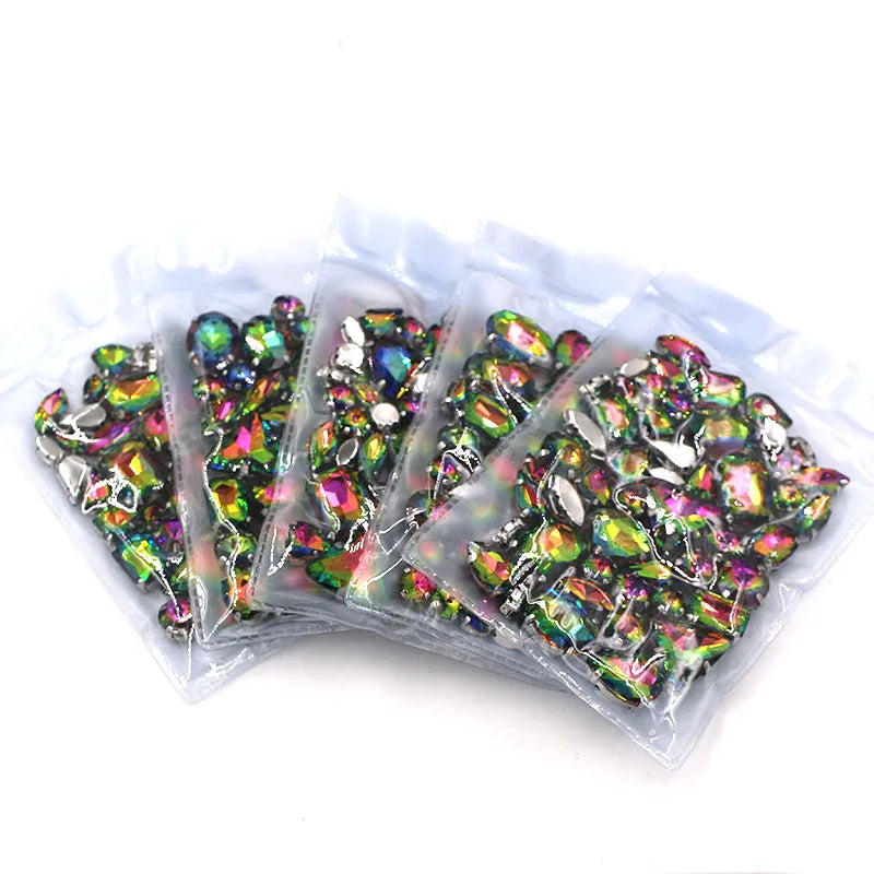 Wholesale Rainbow Glass Rhinestones – 5 Bags Mixed Shapes (Sew-On)