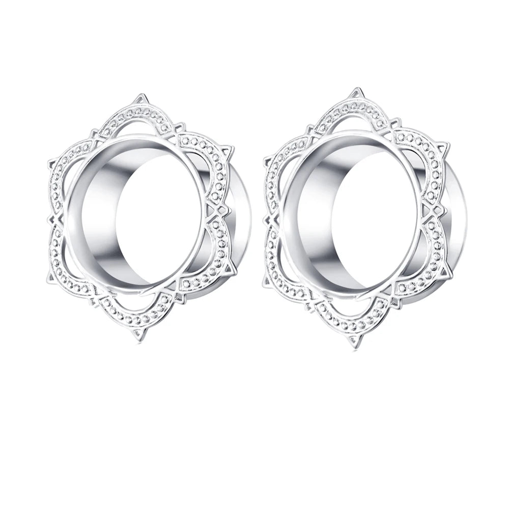 2pcs Stainless Steel Screw Ear Tunnel Plugs – Multi-Style Body Jewelry Flower
