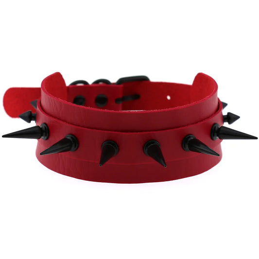 Punk Black Metal Tassel Choker – Red Spiked Gothic Necklace for Men & Women
