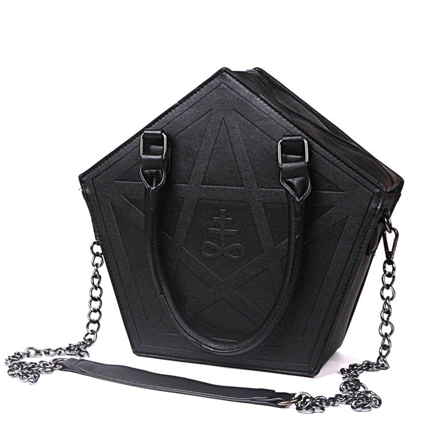 Gothic Pentagram Chain Shoulder Bag – Dark Star PU Leather Handbag