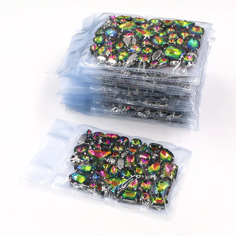 Wholesale Rainbow Glass Rhinestones – 5 Bags Mixed Shapes (Sew-On)