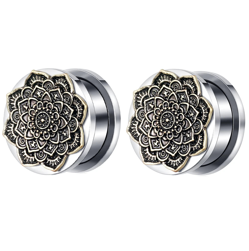 2pcs Stainless Steel Screw Ear Tunnel Plugs – Multi-Style Body Jewelry Flower