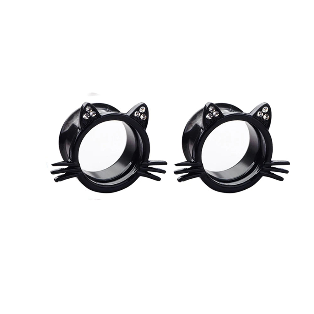 2pcs Stainless Steel Screw Ear Tunnel Plugs – Multi-Style Body Jewelry Cat