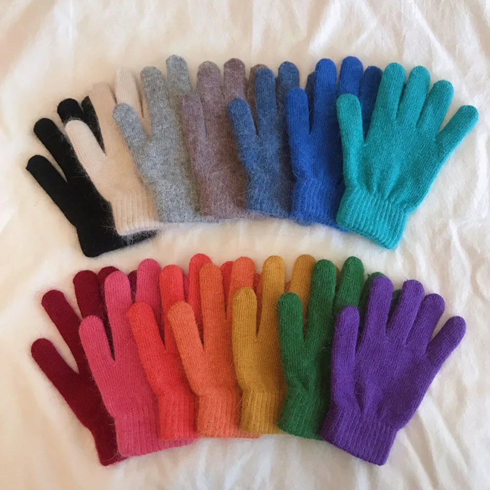 Cute Rabbit Knitted Winter Gloves – Women’s Fur Mittens
