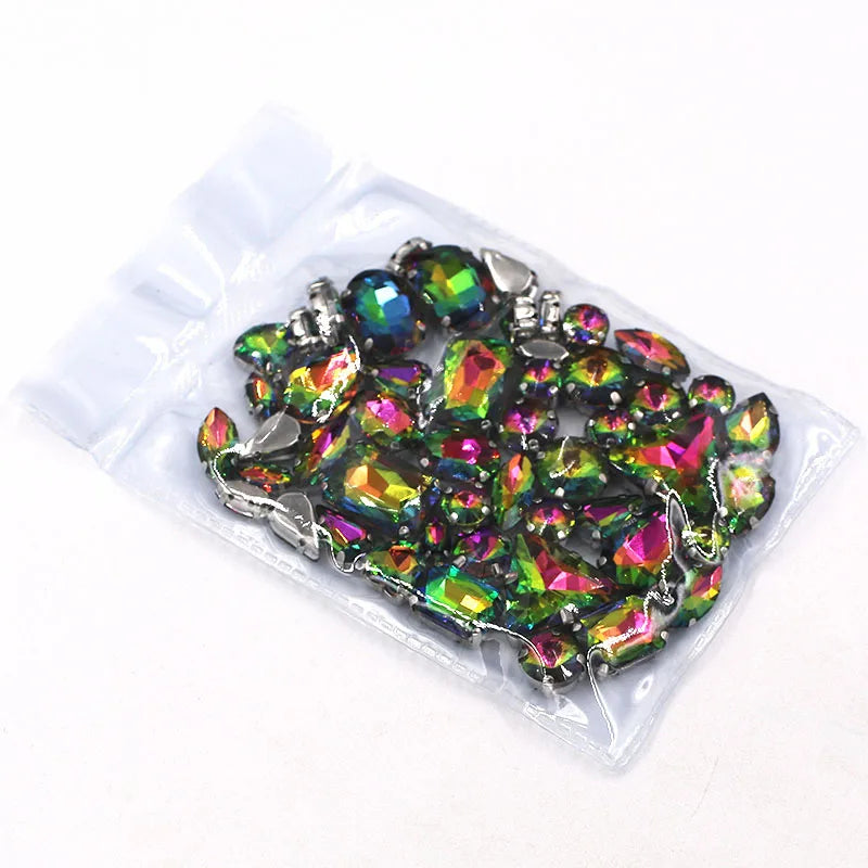 Wholesale Rainbow Glass Rhinestones – 5 Bags Mixed Shapes (Sew-On)