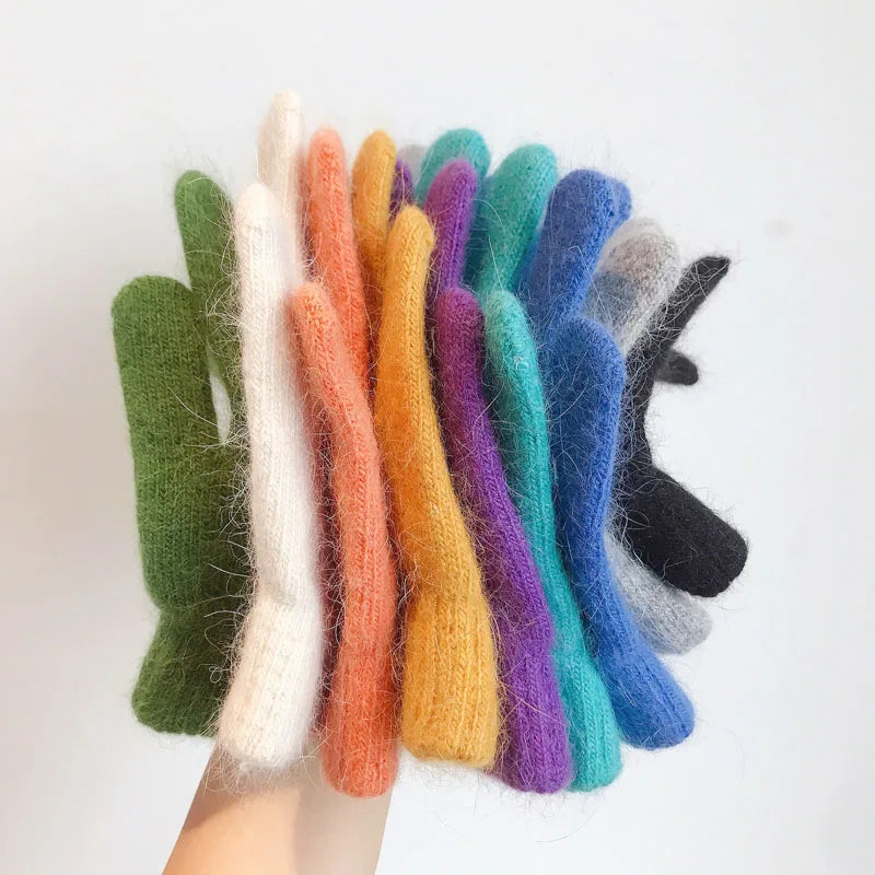 Cute Rabbit Knitted Winter Gloves – Women’s Fur Mittens