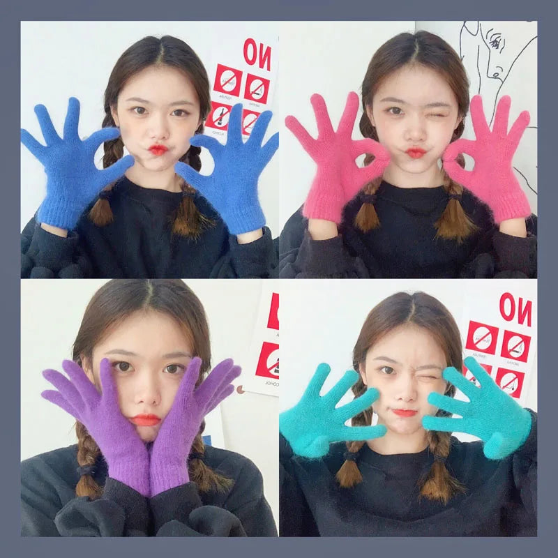 Cute Rabbit Knitted Winter Gloves – Women’s Fur Mittens