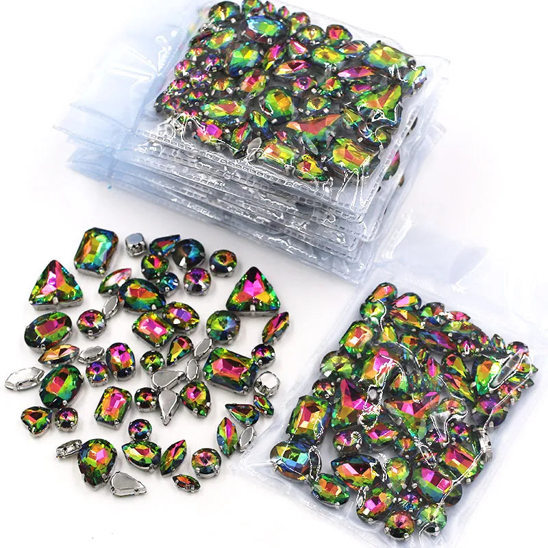 Wholesale Rainbow Glass Rhinestones – 5 Bags Mixed Shapes (Sew-On)