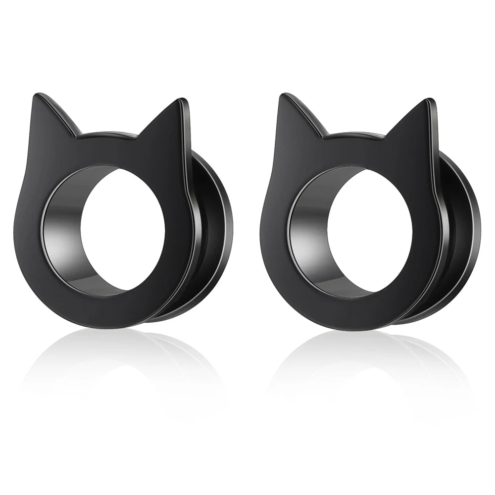 2pcs Stainless Steel Screw Ear Tunnel Plugs – Multi-Style Body Jewelry Cat