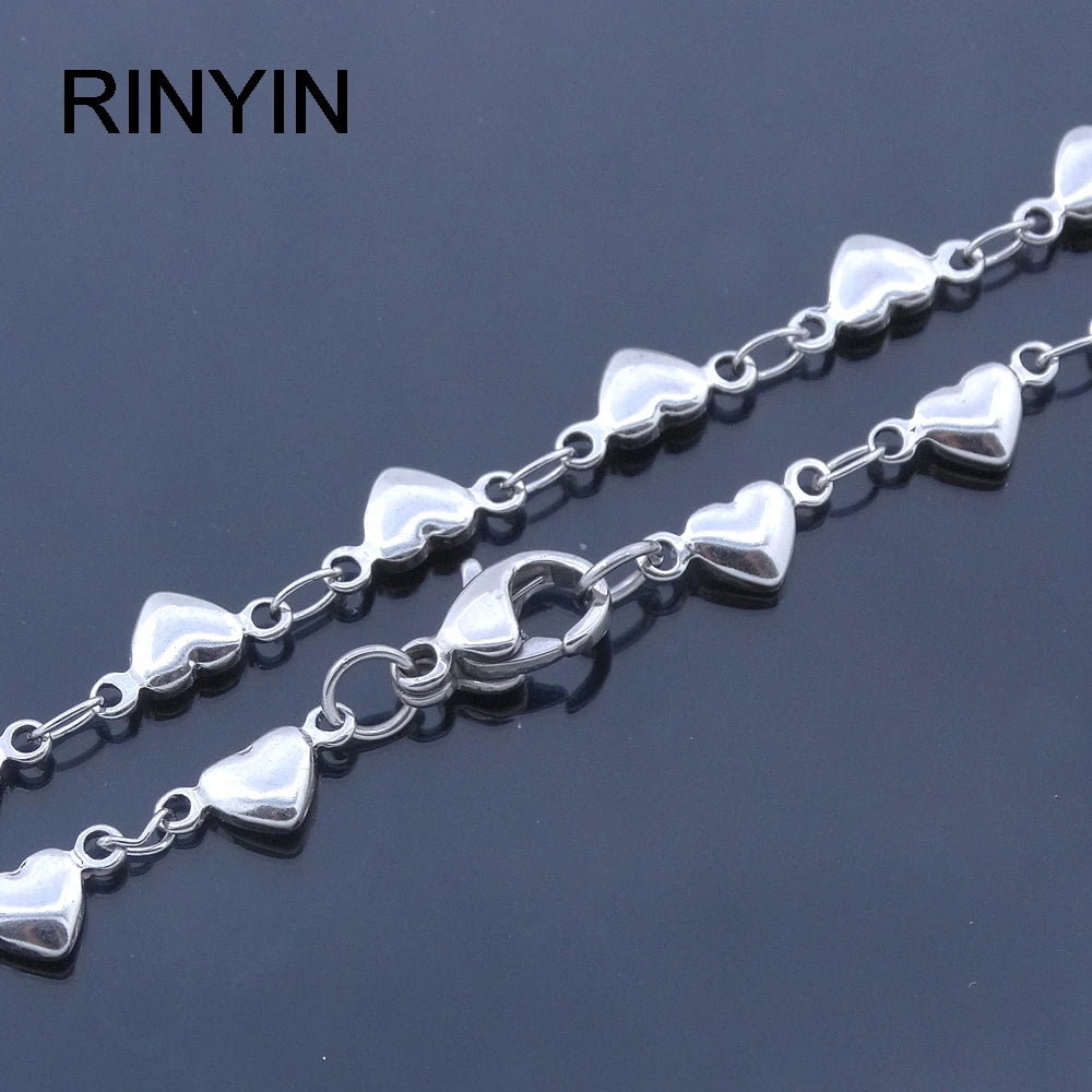 Women’s Gold Stainless Steel Anklet – Heart Charm Barefoot Sandals Jewelry (9/10/11 Inches)