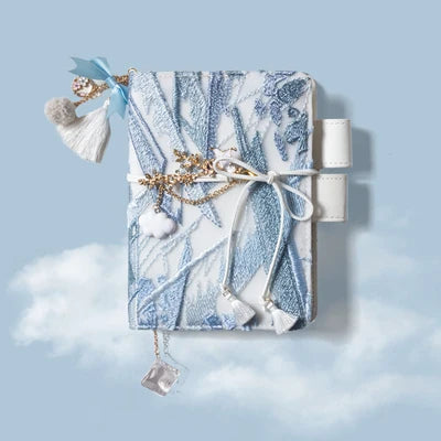 A5/A6 Cherry Blossom Embroidery Notebook – Cute Tassel Strap Diary & Student Planner