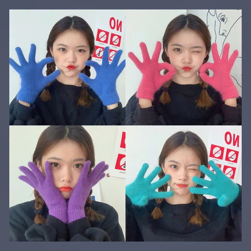 Cute Rabbit Knitted Winter Gloves – Women’s Fur Mittens