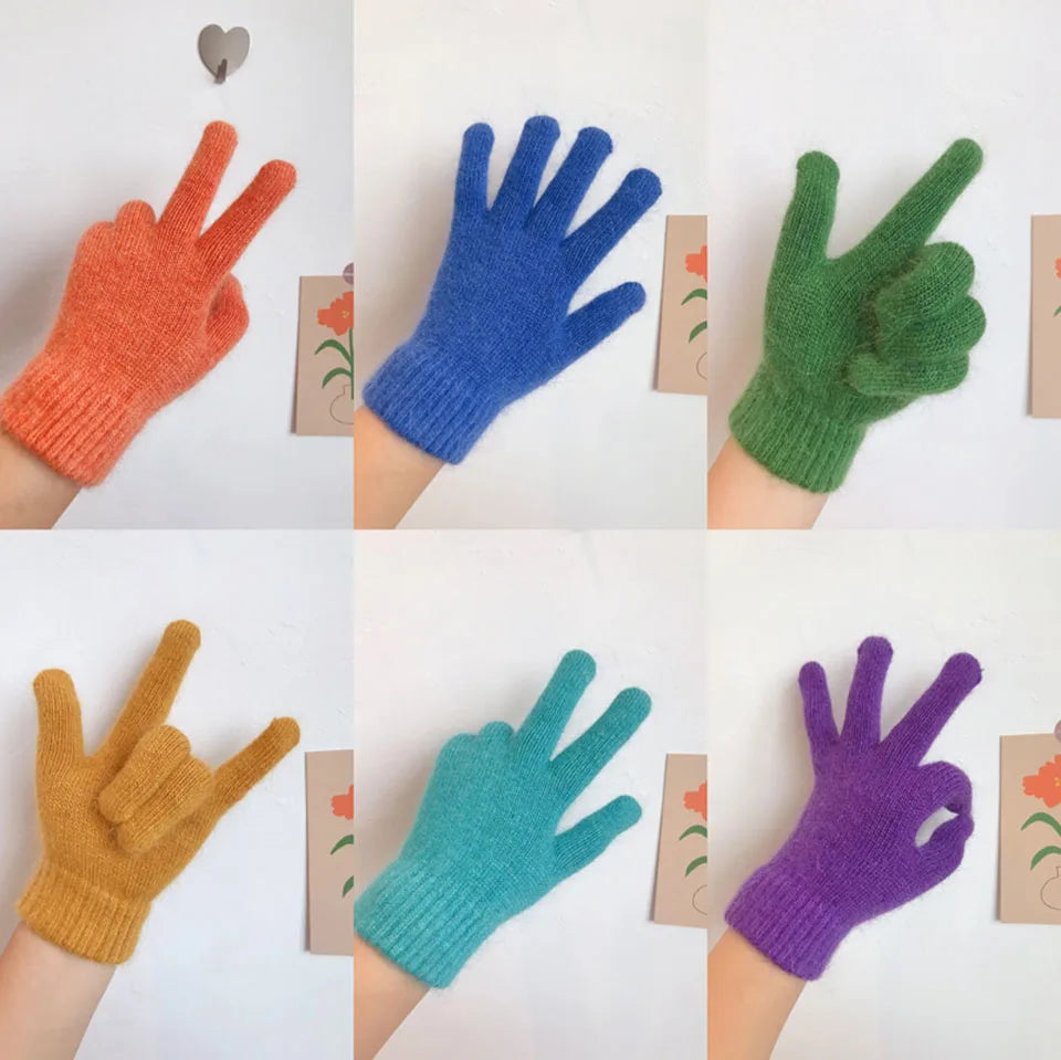 Cute Rabbit Knitted Winter Gloves – Women’s Fur Mittens