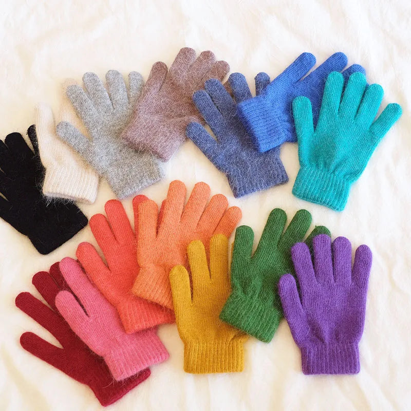 Cute Rabbit Knitted Winter Gloves – Women’s Fur Mittens