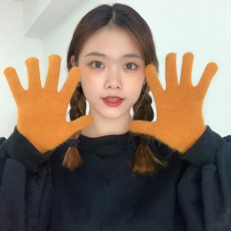 Cute Rabbit Knitted Winter Gloves – Women’s Fur Mittens
