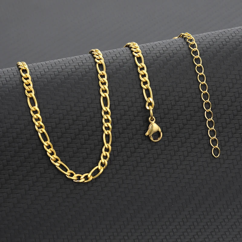 Chunky Figaro Chain Anklet – Unisex Stainless Steel Gold Anklet Jewelry (21+10cm)