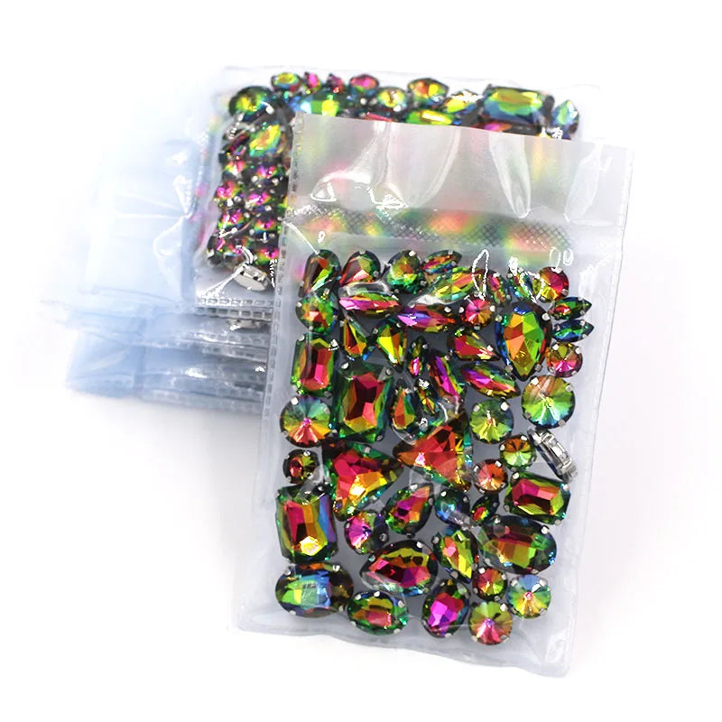 Wholesale Rainbow Glass Rhinestones – 5 Bags Mixed Shapes (Sew-On)