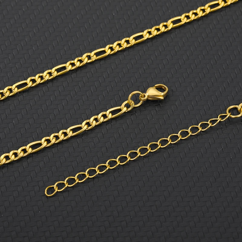 Chunky Figaro Chain Anklet – Unisex Stainless Steel Gold Anklet Jewelry (21+10cm)