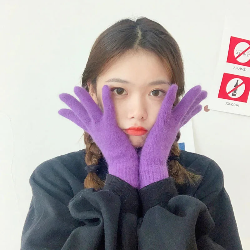 Cute Rabbit Knitted Winter Gloves – Women’s Fur Mittens
