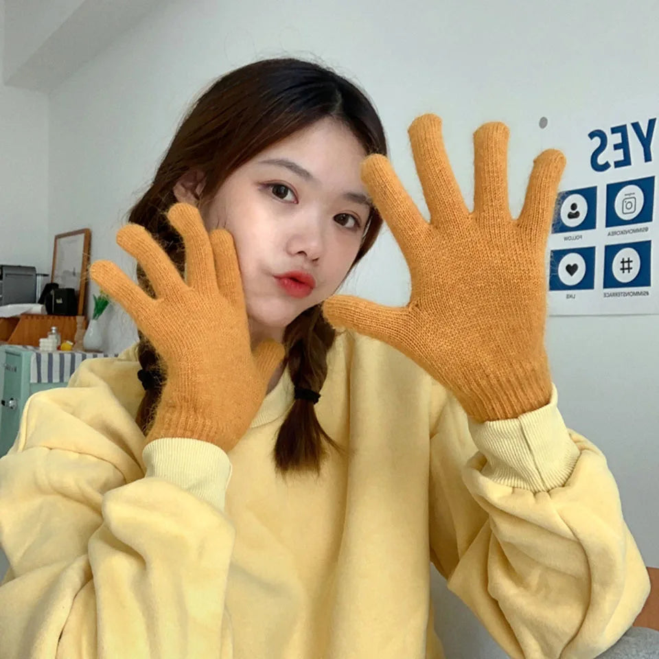 Cute Rabbit Knitted Winter Gloves – Women’s Fur Mittens