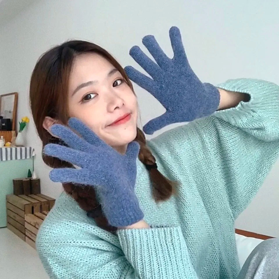 Cute Rabbit Knitted Winter Gloves – Women’s Fur Mittens