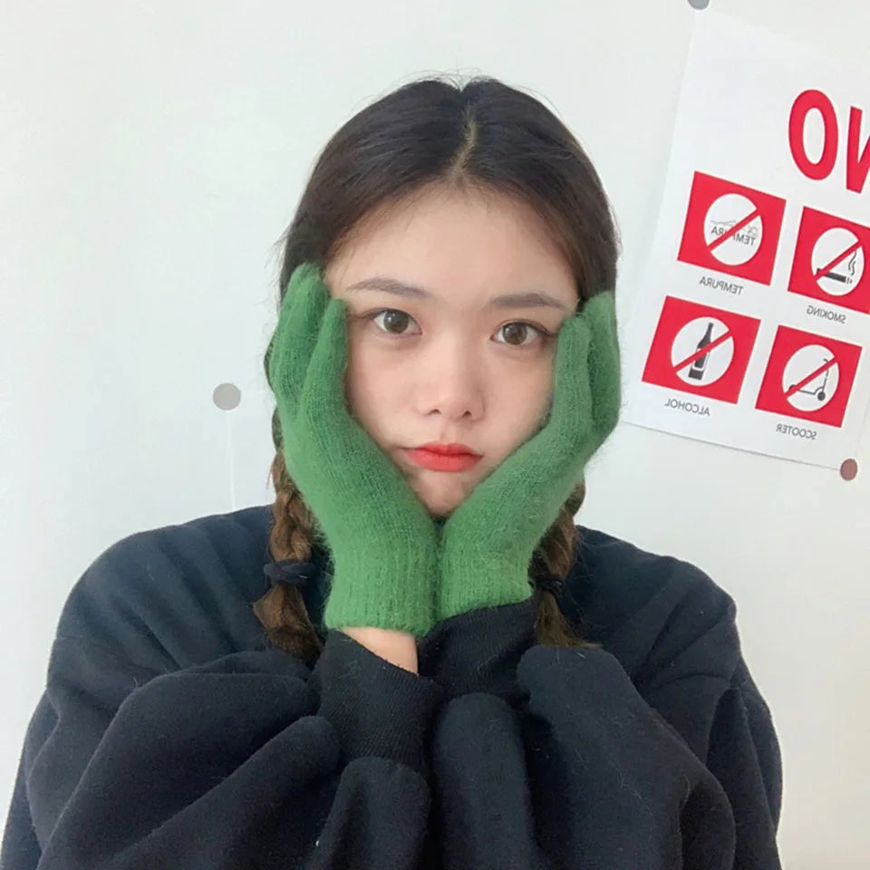 Cute Rabbit Knitted Winter Gloves – Women’s Fur Mittens