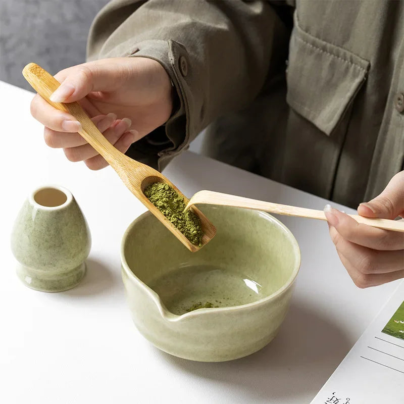 4/5/6PCS Traditional Matcha Tea Set – Bamboo Whisk, Teaspoon, Ceramic Bowl, and Accessories