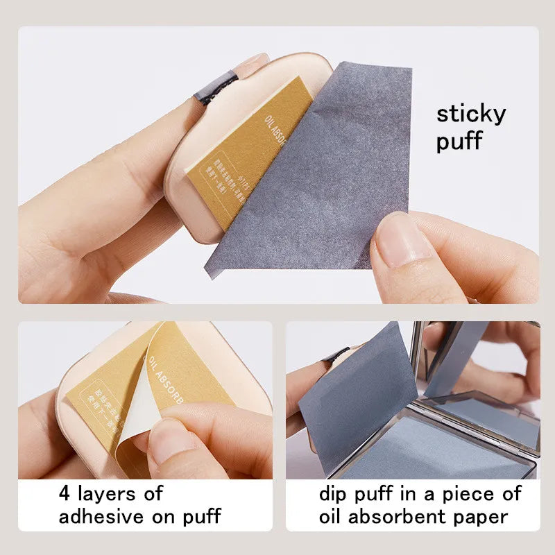 100 Sheets Bamboo Charcoal Oil Absorbing Paper – Portable Powder Puff with Mirror