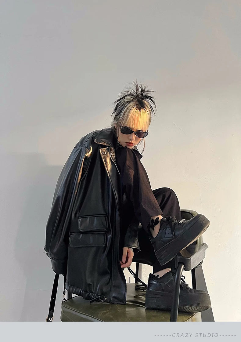 Oversized Faux Leather Jacket – Casual Cool Street Style
