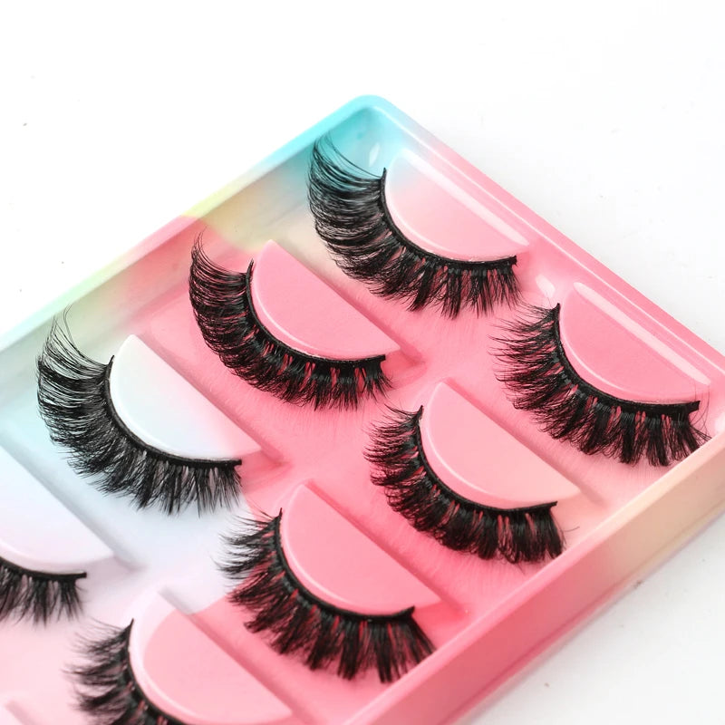 False Eyelash Kit – 3/5 Pairs Fluffy Mink Lashes with Tweezer & Brush