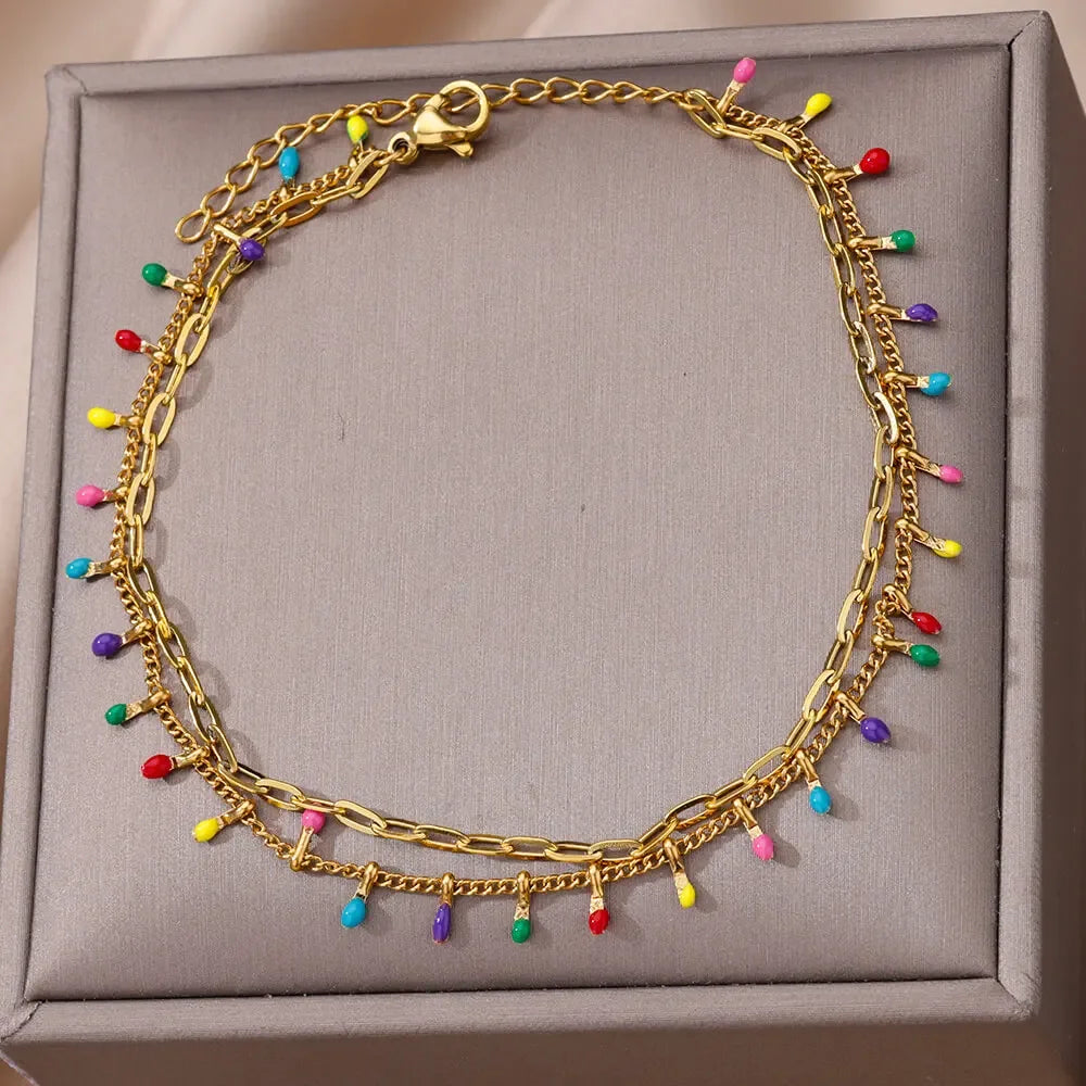 Boho Drop Anklet – Women’s Gold Stainless Steel Wedding & Aesthetic Jewelry (20+5cm)