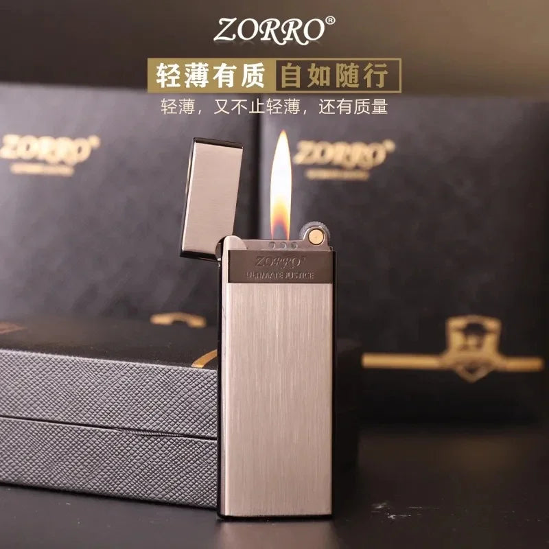 Ultra-Thin Metal Torch Lighter – Refillable Butane Gas with Grinding Wheel Ignition