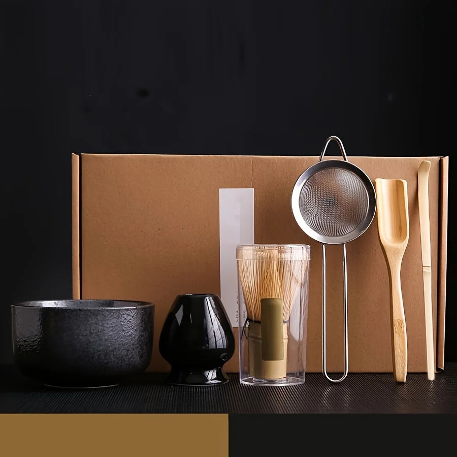 6PCS Japanese-Style Matcha Tea Set – Bowl, Spoon, Whisk, Sieve, and Accessories