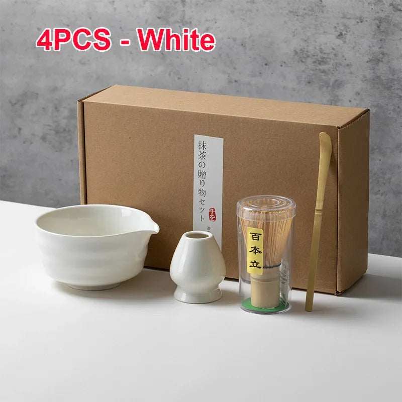 4/5/6PCS Traditional Matcha Tea Set – Bamboo Whisk, Teaspoon, Ceramic Bowl, and Accessories