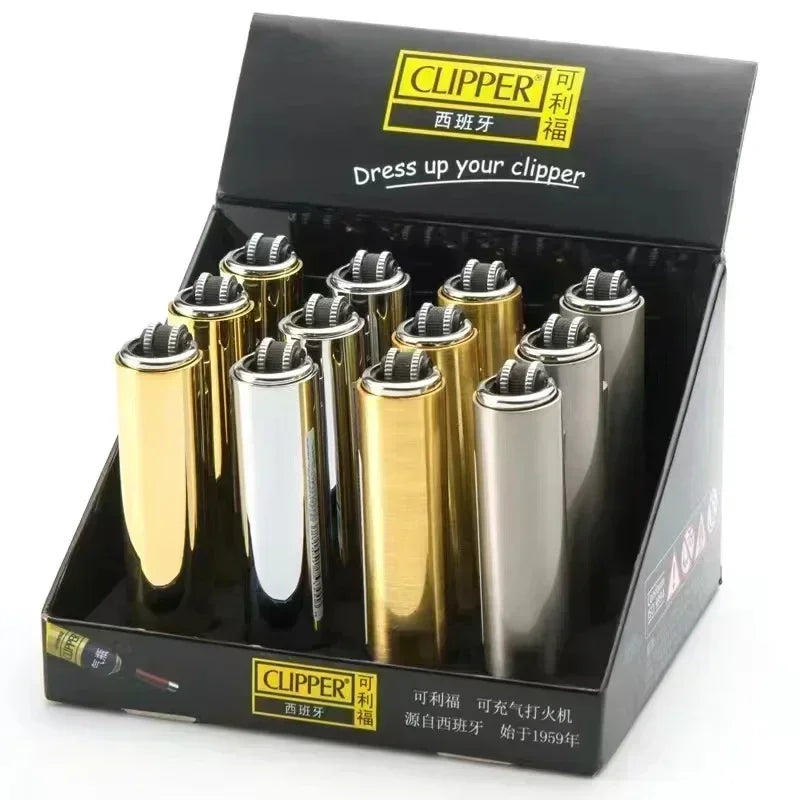 Metal Clipper-Style Butane Lighter – Sand Wheel Igniter (12-Pack)