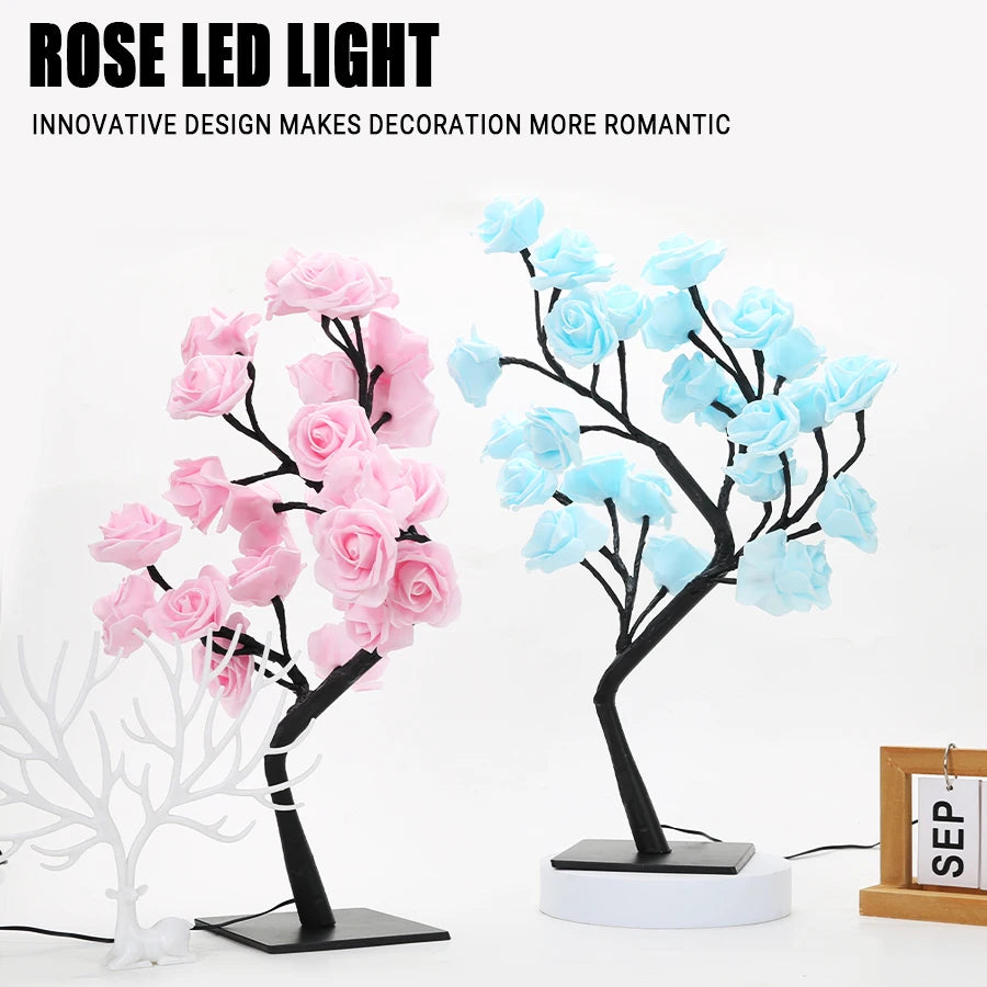 24-LED Rose Tree Table Lamp – Fairy Flower Night Light