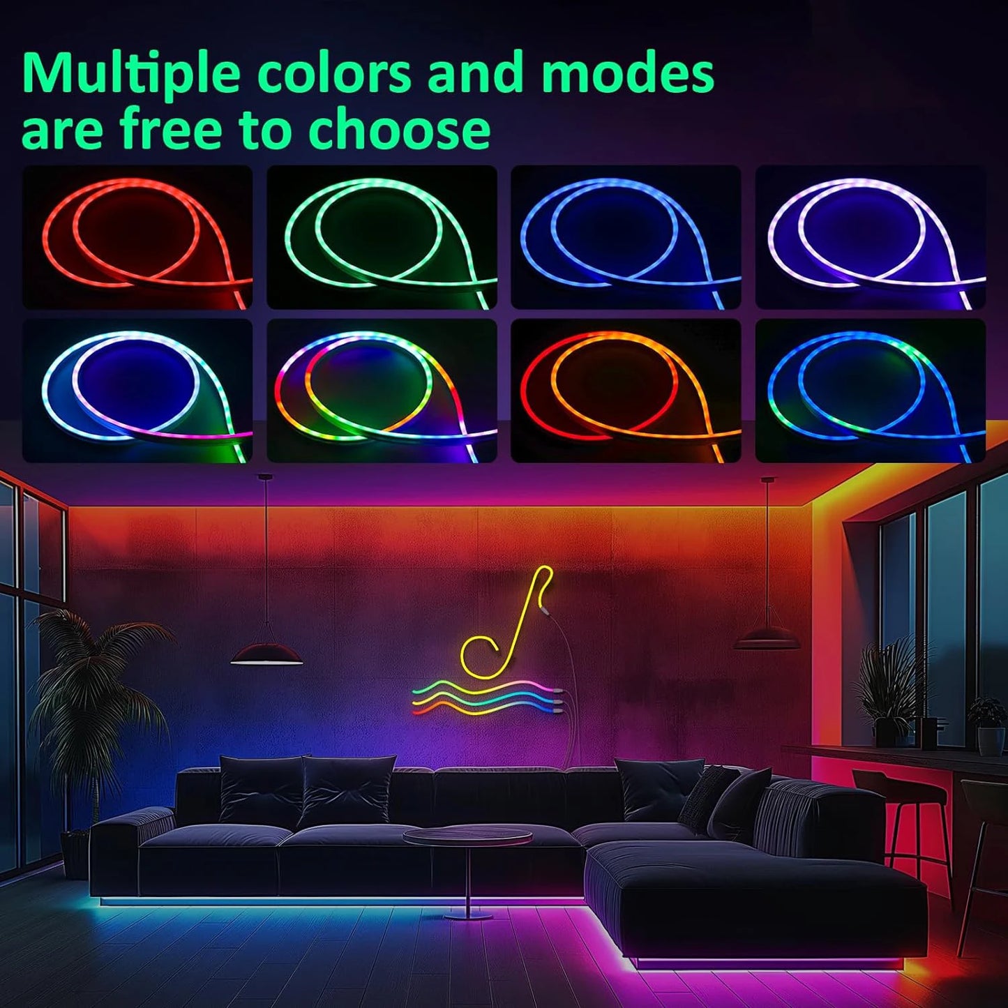 Neon LED Rope Lights – Flexible RGB Strip with Remote & App Control