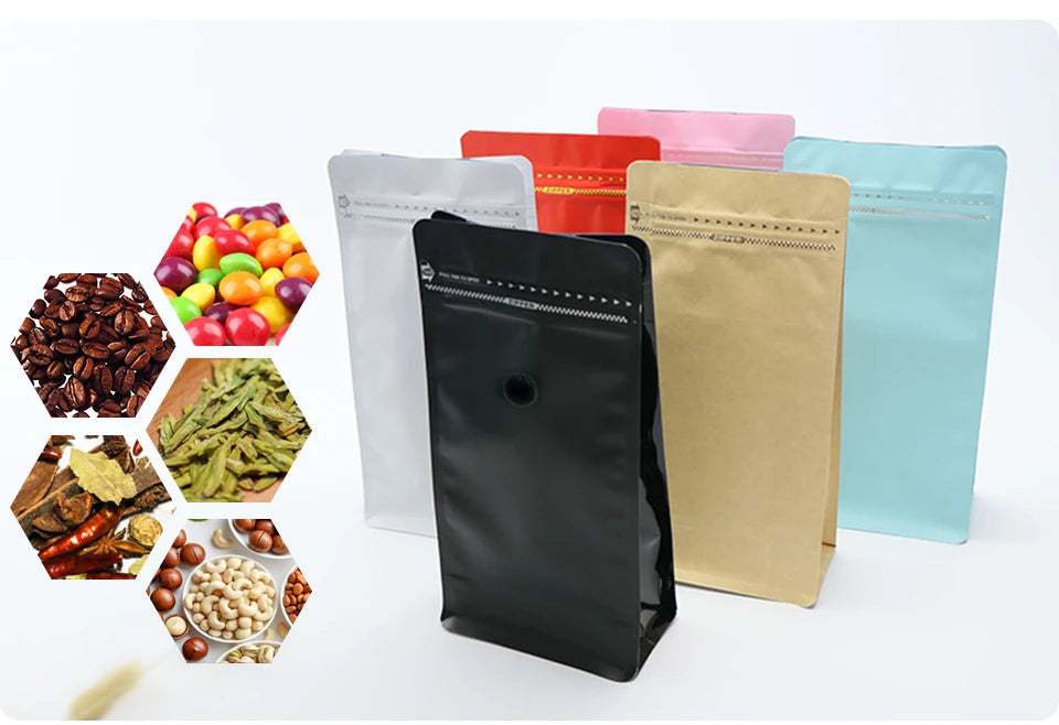 Block Bottom Stand-Up Coffee Pouch – Aluminum Foil Ziplock with Valve