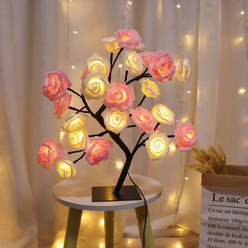 24-LED Rose Tree Table Lamp – Fairy Flower Night Light