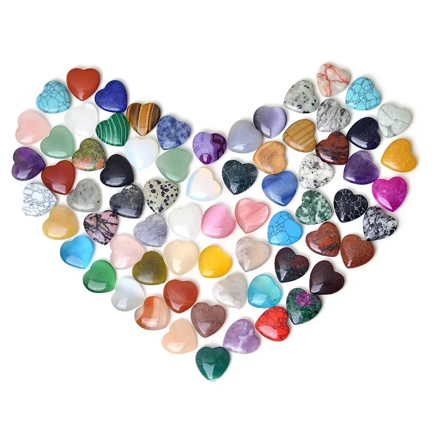 Heart-Shaped Natural Crystal Stones – Amethyst, Agate & Mineral Healing Specimens (10/20/30PCS, 20mm)