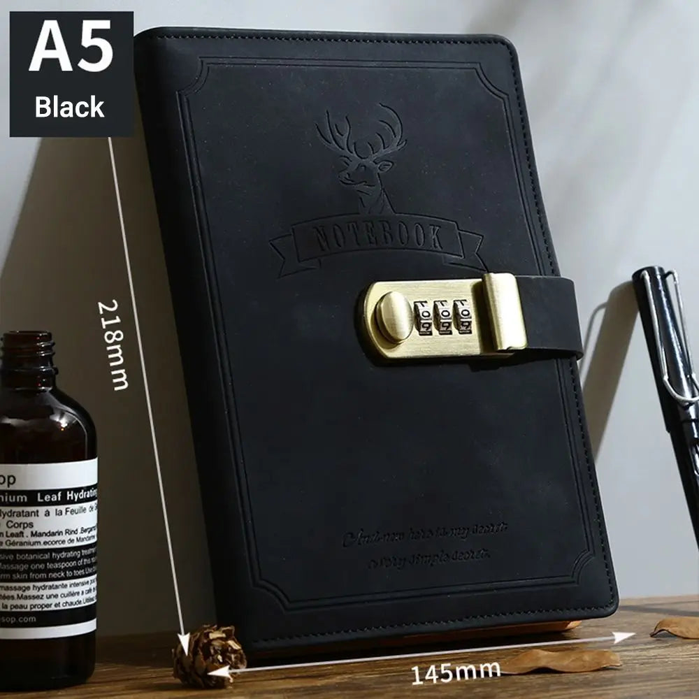 A5 Retro Password Lock Notebook – 200 Sheets Creative Thickened Diary & Stationery