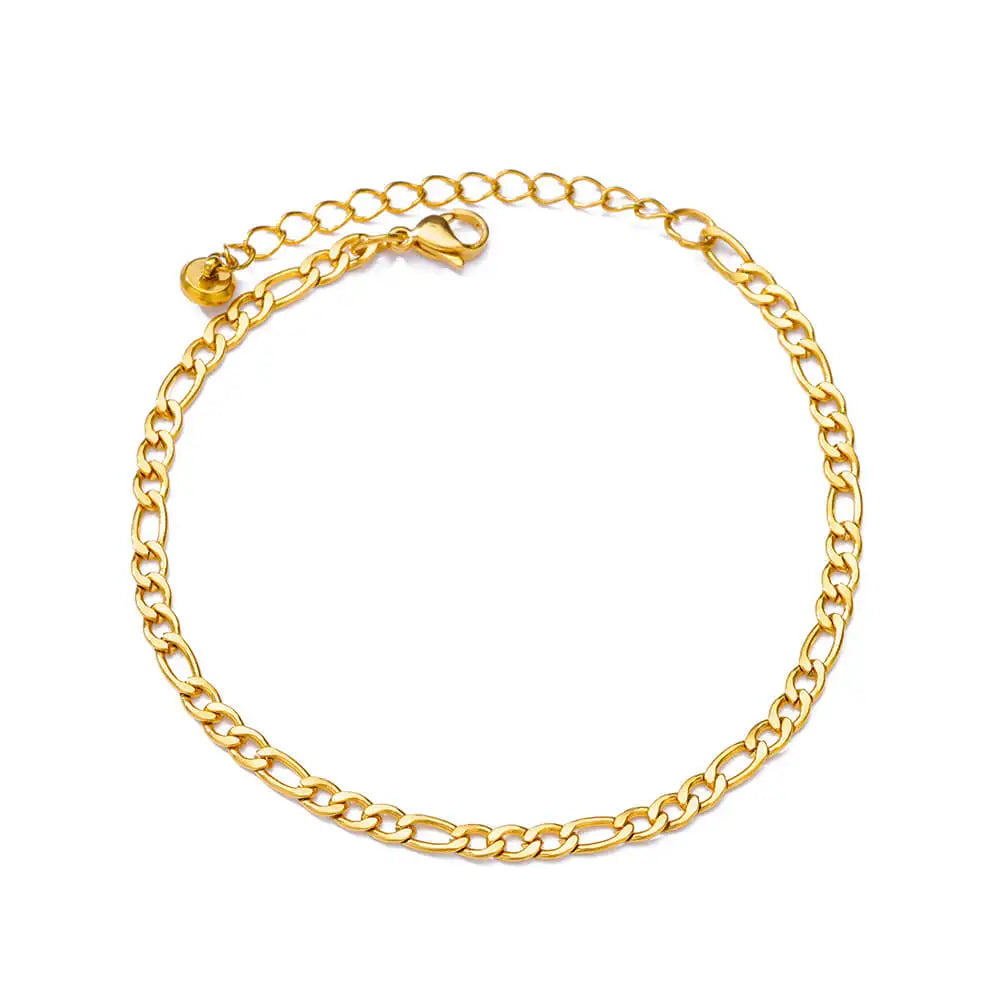 Chunky Figaro Chain Anklet – Unisex Stainless Steel Gold Anklet Jewelry (21+10cm)
