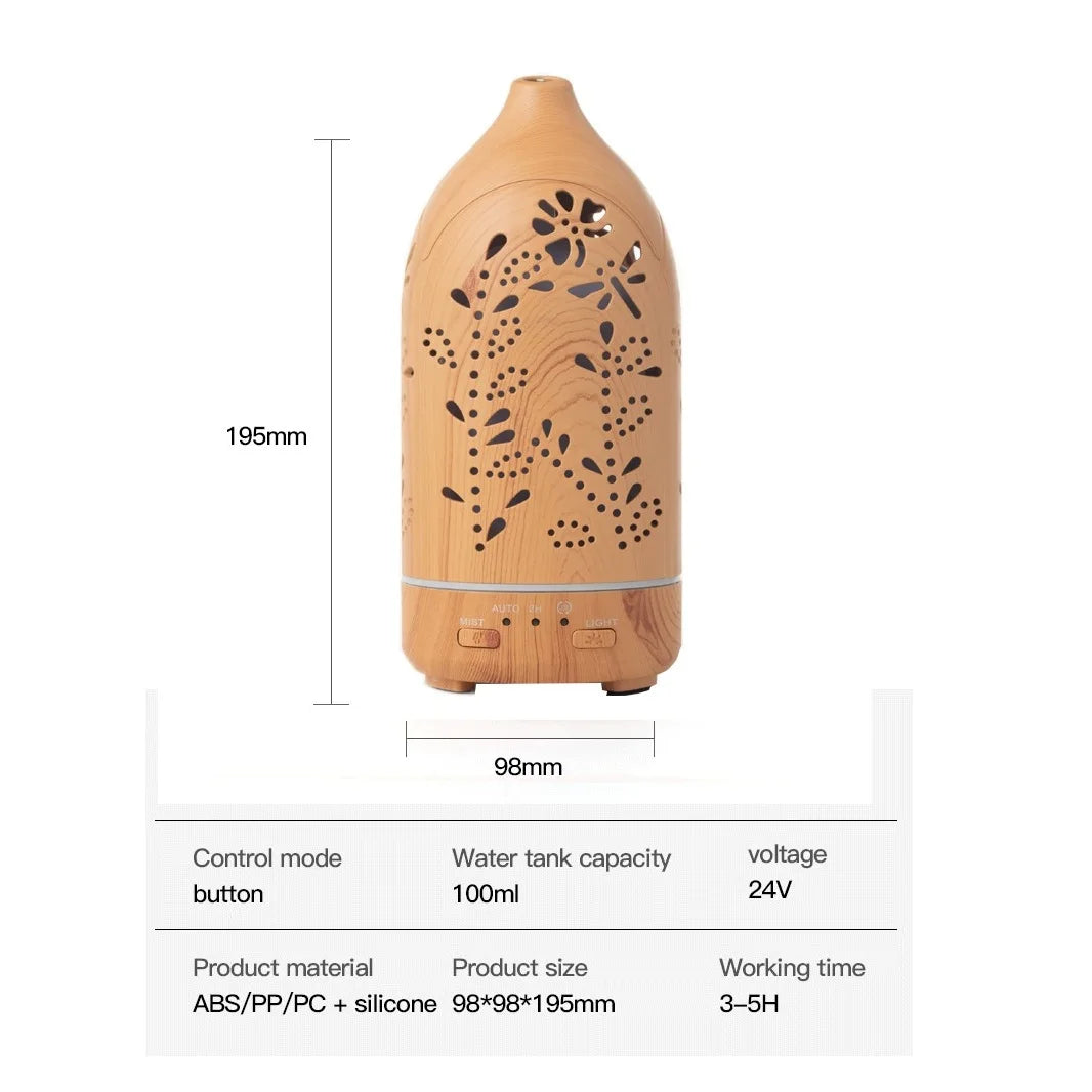 Ultrasonic Essential Oil Diffuser – 100ml LED Aromatherapy Humidifier with Adjustable Mist Modes