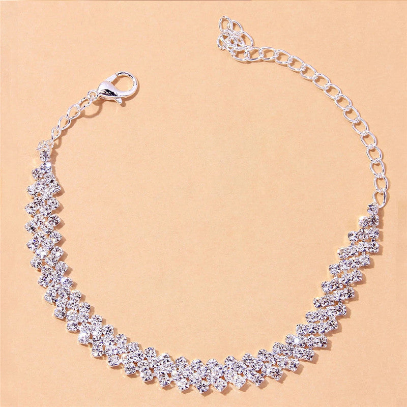 Dazzling Cubic Zirconia Anklet – Women’s Silver Chain Barefoot Sandal Jewelry